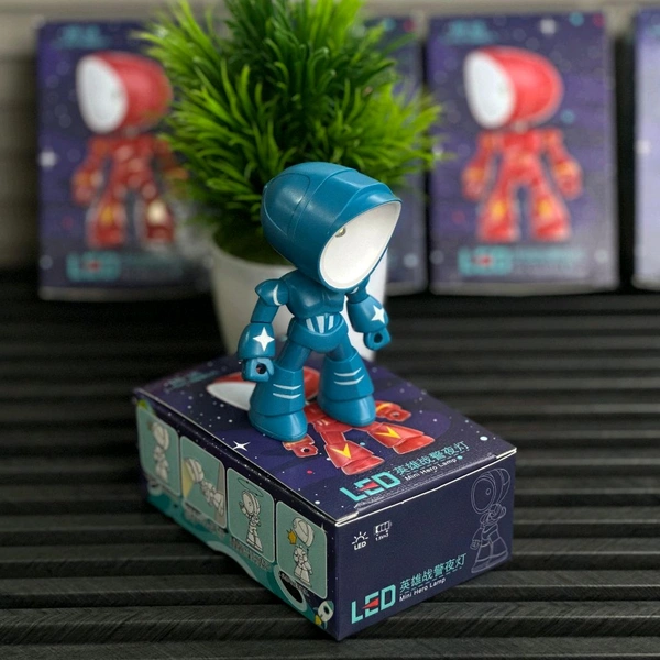 LED Mini Hero Robot Lamp | Adjustable Desk Night Light for Kids & Adults | Cute Cartoon Design | Eye-Caring Study Lamp - Blue