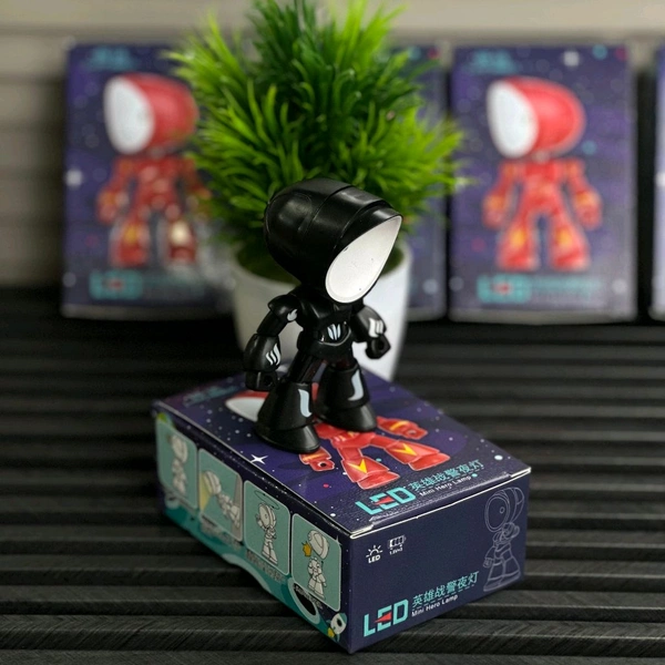 LED Mini Hero Robot Lamp | Adjustable Desk Night Light for Kids & Adults | Cute Cartoon Design | Eye-Caring Study Lamp - Black