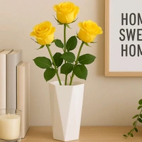 Modern Geometric Hexagon Plastic Flower Vase – Elegant White Tabletop Pot for Home & Office Decor – 1 Pc