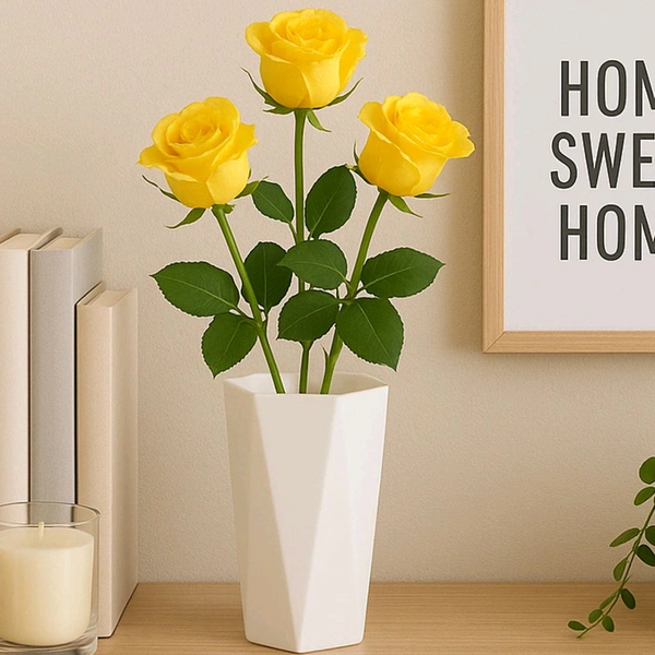 Modern Geometric Hexagon Plastic Flower Vase – Elegant White Tabletop Pot for Home & Office Decor – 1 Pc