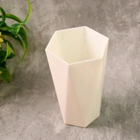 Modern Geometric Hexagon Plastic Flower Vase – Elegant White Tabletop Pot for Home & Office Decor – 1 Pc