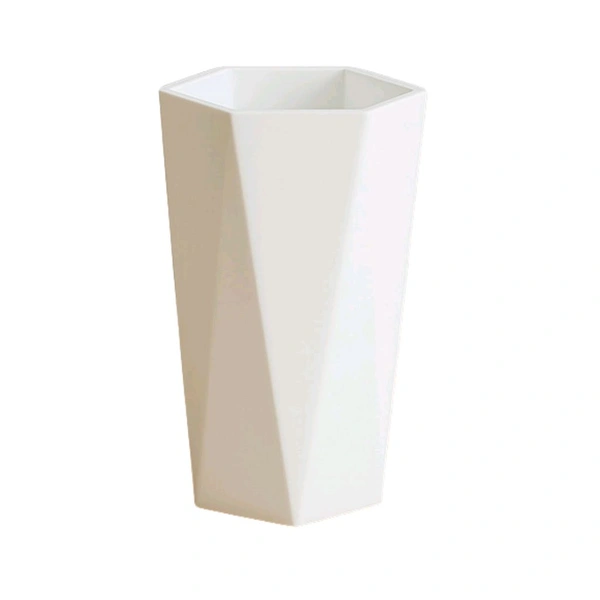 Modern Geometric Hexagon Plastic Flower Vase – Elegant White Tabletop Pot for Home & Office Decor – 1 Pc