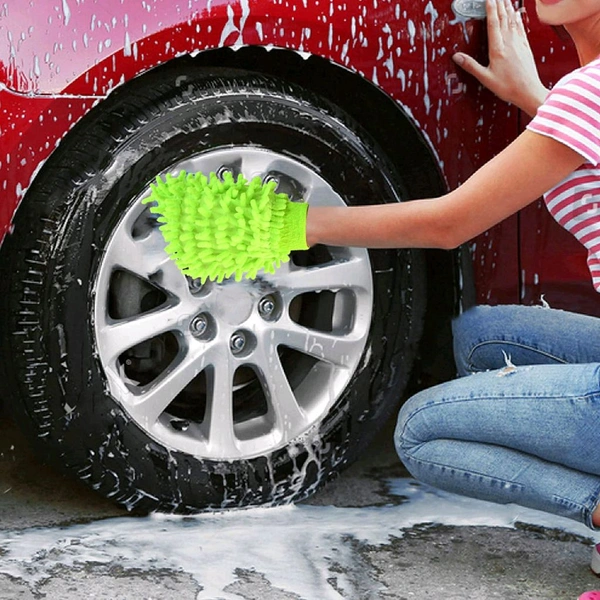 Microfiber Car Wash Glove Mitt – Soft Chenille Cleaning Glove for Car, Bike, Home & Glass Surface 1Pc