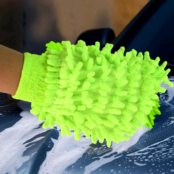 Microfiber Car Wash Glove Mitt – Soft Chenille Cleaning Glove for Car, Bike, Home & Glass Surface 1Pc