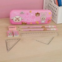 Cartoon Stationery Gift Set for Kids – Includes Metal Pencil Box, 6 Pencils, 2 Erasers, Sharpener, Ruler, 2 Square & More – Ideal School Supply Combo for Boys & Girls (14 Pc)