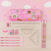 Cartoon Stationery Gift Set for Kids – Includes Metal Pencil Box, 6 Pencils, 2 Erasers, Sharpener, Ruler, 2 Square & More – Ideal School Supply Combo for Boys & Girls (14 Pc)