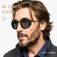 Adjustable Lens Sunglasses | Steampunk Style Retro Round Frame | 9-Level Brightness ND Filter for Day & Night Use