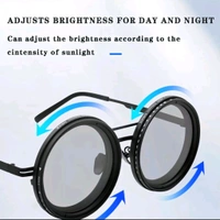 Adjustable Lens Sunglasses | Steampunk Style Retro Round Frame | 9-Level Brightness ND Filter for Day & Night Use