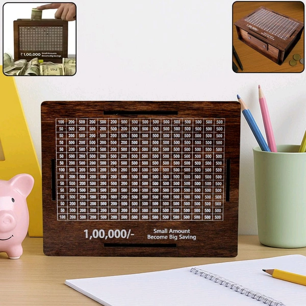 Wooden Money/Piggy Bank, Money Box, Coin Box with Carved Design for Kids/Children, Savings Challenge Box, Cash Vault Wooden Savings Box, Coin Piggy Bank, Money Save Box Smash