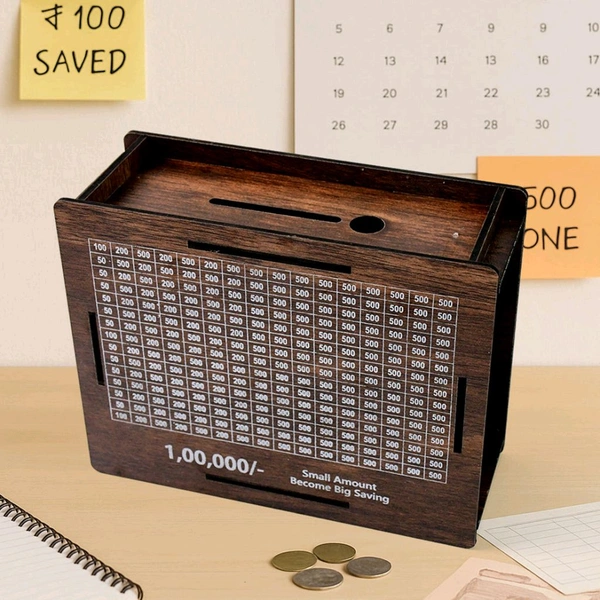 Wooden Money/Piggy Bank, Money Box, Coin Box with Carved Design for Kids/Children, Savings Challenge Box, Cash Vault Wooden Savings Box, Coin Piggy Bank, Money Save Box Smash