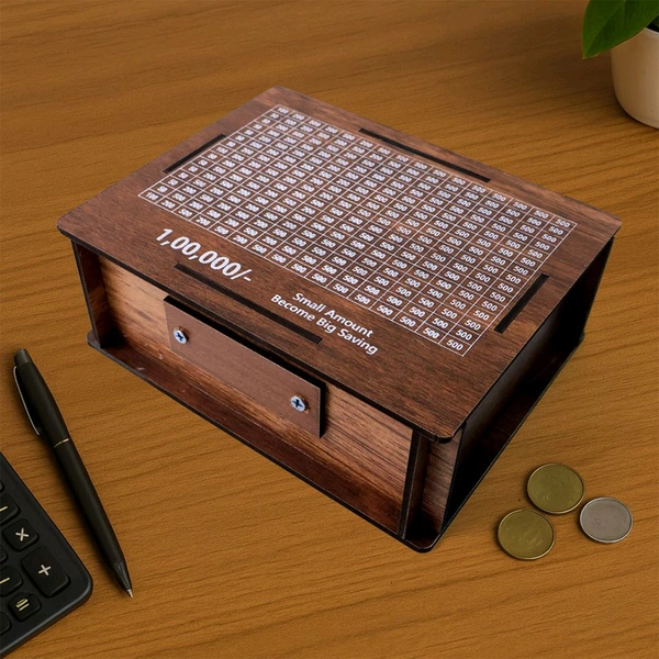 Wooden Money/Piggy Bank, Money Box, Coin Box with Carved Design for Kids/Children, Savings Challenge Box, Cash Vault Wooden Savings Box, Coin Piggy Bank, Money Save Box Smash