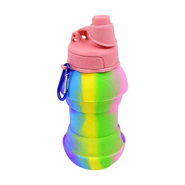 Flexible Collapsible Silicone Sports, Trekking, Cycling, Gym, School Water Bottle Expandable And Foldable With Snap Hook (260 ML / 20 CM Folding)
