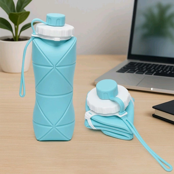 600ml Collapsible Silicone Water Bottle for Travel, Sports, Gym & Office | BPA-Free Foldable Leakproof Water Bottle with Wide Mouth & Strap | Portable, Lightweight & Reusable Drinking Bottle
