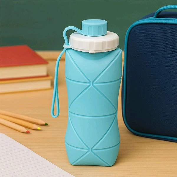 600ml Collapsible Silicone Water Bottle for Travel, Sports, Gym & Office | BPA-Free Foldable Leakproof Water Bottle with Wide Mouth & Strap | Portable, Lightweight & Reusable Drinking Bottle

