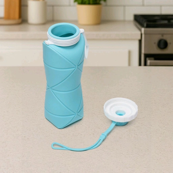 600ml Collapsible Silicone Water Bottle for Travel, Sports, Gym & Office | BPA-Free Foldable Leakproof Water Bottle with Wide Mouth & Strap | Portable, Lightweight & Reusable Drinking Bottle
