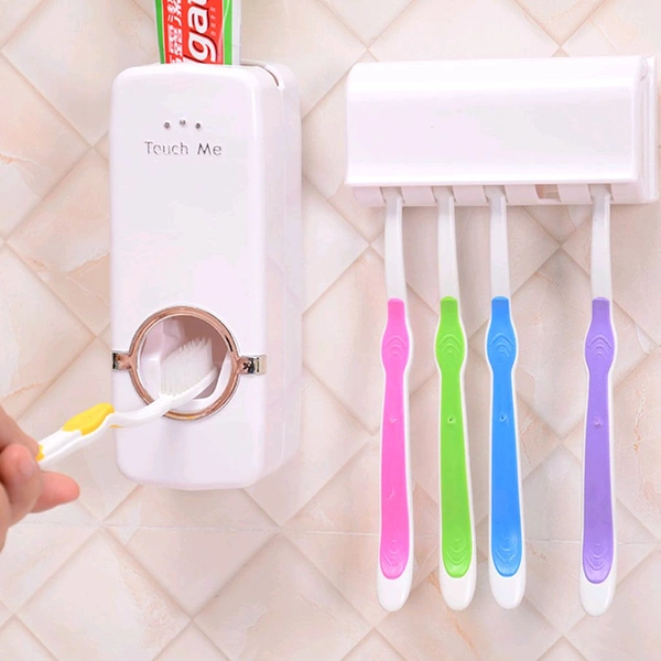 Plastic Automatic Toothpaste Dispenser & Tooth Brush Holder