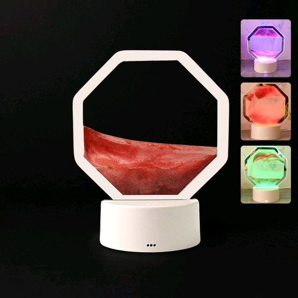 LED Moving Sand Art Table Lamp with Color-Changing Light, USB Rechargeable & Battery Operated Desktop Sandscape Decoration with Syringe Refill