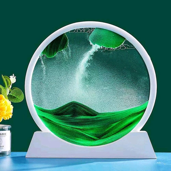 Moving Sand Art Picture Decor, 3D Deep Sea Sandscape Liquid Motion Flowing SandPainting, Sand Relaxation Frame Art, Round Glass Crafts Moving Sand Desktop Art Decor Toys