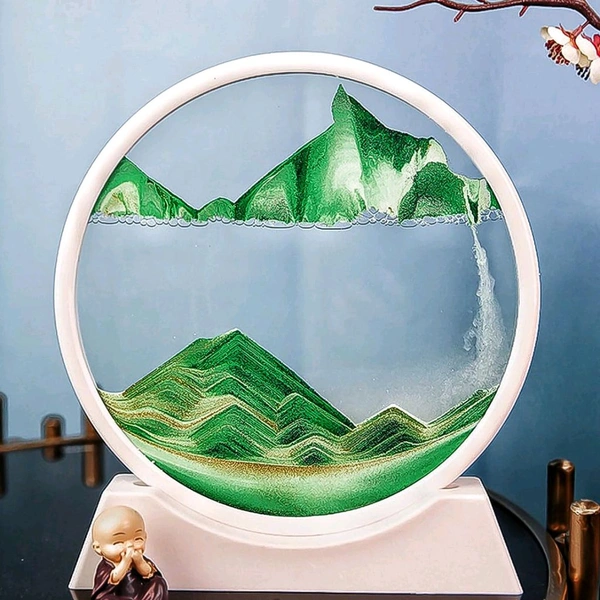 Moving Sand Art Picture Decor, 3D Deep Sea Sandscape Liquid Motion Flowing SandPainting, Sand Relaxation Frame Art, Round Glass Crafts Moving Sand Desktop Art Decor Toys