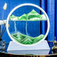 Moving Sand Art Picture Decor, 3D Deep Sea Sandscape Liquid Motion Flowing SandPainting, Sand Relaxation Frame Art, Round Glass Crafts Moving Sand Desktop Art Decor Toys
