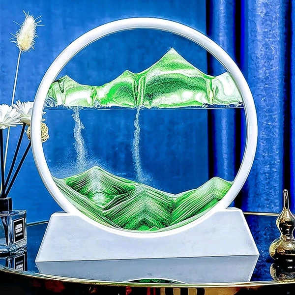 Moving Sand Art Picture Decor, 3D Deep Sea Sandscape Liquid Motion Flowing SandPainting, Sand Relaxation Frame Art, Round Glass Crafts Moving Sand Desktop Art Decor Toys