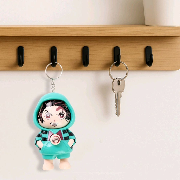 Cartoon Character Design Cute Action Figure Keychain – Cartoon-Inspired PVC Miniature Toy Keyring with Mixed Facial Expressions and Hooded Outfit