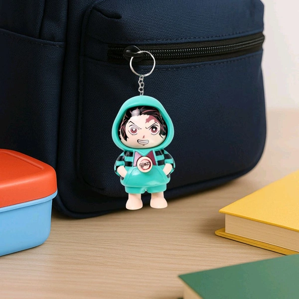 Cartoon Character Design Cute Action Figure Keychain – Cartoon-Inspired PVC Miniature Toy Keyring with Mixed Facial Expressions and Hooded Outfit