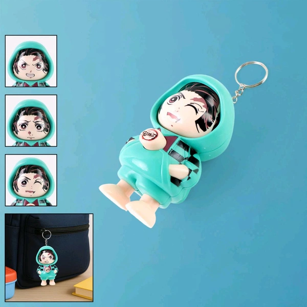 Cartoon Character Design Cute Action Figure Keychain – Cartoon-Inspired PVC Miniature Toy Keyring with Mixed Facial Expressions and Hooded Outfit