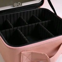 Premium Pink LED Light Makeup Organizer Box with Touch Sensor Mirror – Portable Adjustable Cosmetic Storage Case with USB Charging