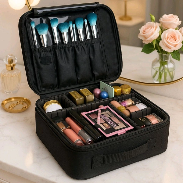 Premium Pink LED Light Makeup Organizer Box with Touch Sensor Mirror – Portable Adjustable Cosmetic Storage Case with USB Charging