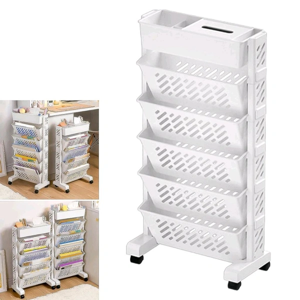 5-Tier organizer, mobile shelf, practical shelf organization of rotating plastic for office