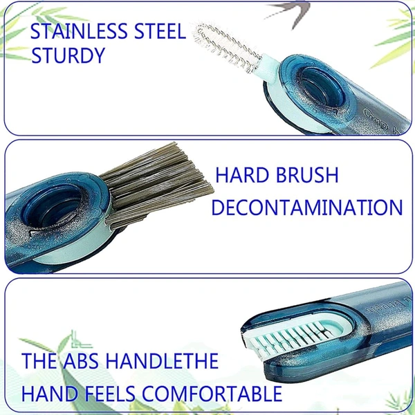 3 in 1 Multifunctional Cleaning Brush, Bottle Cleaning Brush, Cup Cleaner Brush, for Bottle Cup Cover Lid Home Kitchen Cleaning Tool