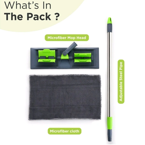 Multipurpose Wet & Dry Microfiber Flat Mop with 360° Rotating Head and Telescopic Steel Handle
