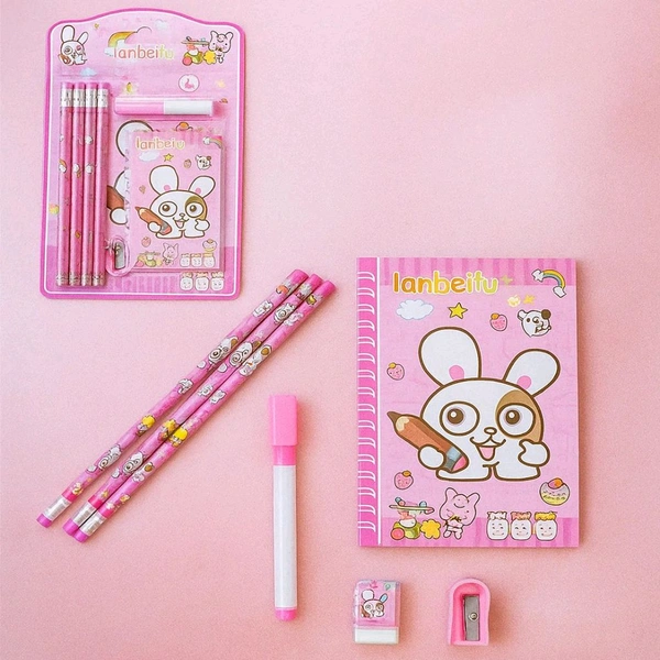 Stationery Kit for Kids - Stationery Set, Includes Wooden Pencil, Sharpener, Pencil and Eraser Set, Small Diary School Supply Set, Birthday Return Gift for Kids, Boys, Girls (8 pc Set)