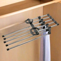 Household Plastic & Stainless Steel 5 In 1 Multi-Layered Mass Pant Hangers, Folding Storage Pant Rack Shelves - Pack Of 2