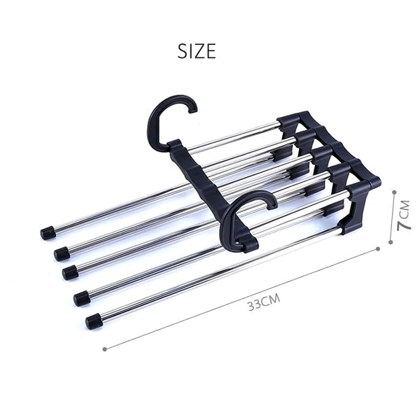 Household Plastic & Stainless Steel 5 In 1 Multi-Layered Mass Pant Hangers, Folding Storage Pant Rack Shelves - Pack Of 2