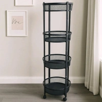 4-Layer Round Metal Mesh Storage Organizer Rack with Wheels – Rolling Utility Cart for Kitchen, Bathroom, Bedroom & Office – Brown Box Packing