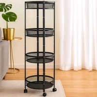 4-Layer Round Metal Mesh Storage Organizer Rack with Wheels – Rolling Utility Cart for Kitchen, Bathroom, Bedroom & Office – Brown Box Packing