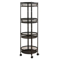 4-Layer Round Metal Mesh Storage Organizer Rack with Wheels – Rolling Utility Cart for Kitchen, Bathroom, Bedroom & Office – Brown Box Packing