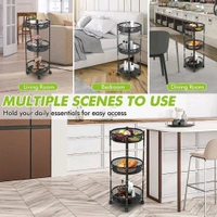 3-Layer Round Metal Mesh Utility Storage Trolley with Wheels – Multipurpose Organizer Rack for Kitchen, Office & Bathroom – Brown Box Packaging
