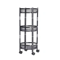 3-Layer Round Metal Mesh Utility Storage Trolley with Wheels – Multipurpose Organizer Rack for Kitchen, Office & Bathroom – Brown Box Packaging
