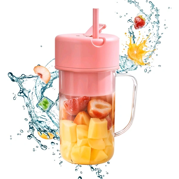 Portable Crusher Juicer With Handle & Straw for Smoothie Sipper USB Rechargeable Multi Stainless Steel Blades Compact Juicer Mixer, Juicer Portable Fresh Juice Blender Portable Electric Juicer (420 ML)