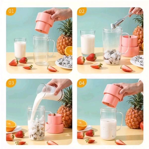 Portable Crusher Juicer With Handle & Straw for Smoothie Sipper USB Rechargeable Multi Stainless Steel Blades Compact Juicer Mixer, Juicer Portable Fresh Juice Blender Portable Electric Juicer (420 ML)