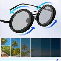 Adjustable Lens Sunglasses | Steampunk Style Retro Round Frame | 9-Level Brightness ND Filter for Day & Night Use - Silver