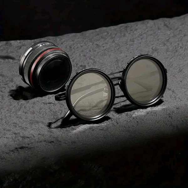 Adjustable Lens Sunglasses | Steampunk Style Retro Round Frame | 9-Level Brightness ND Filter for Day & Night Use - Black