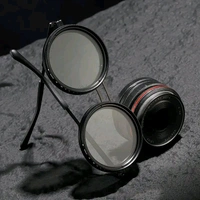 Adjustable Lens Sunglasses | Steampunk Style Retro Round Frame | 9-Level Brightness ND Filter for Day & Night Use - Black