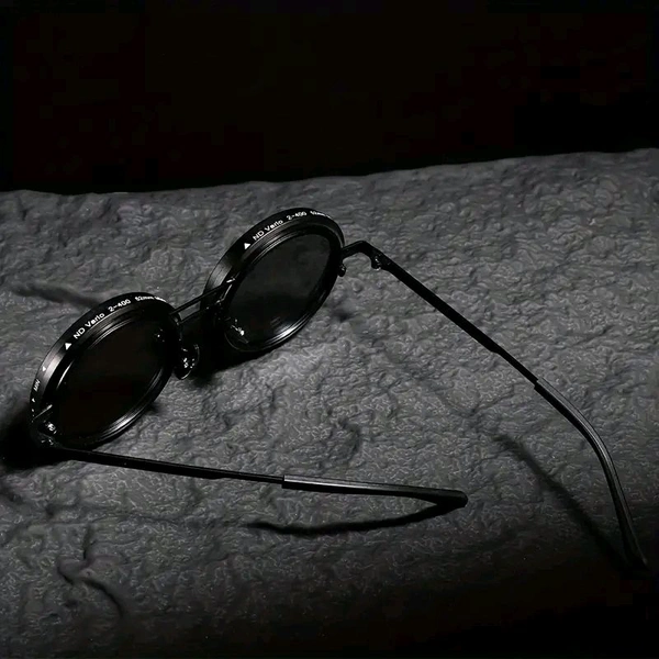 Adjustable Lens Sunglasses | Steampunk Style Retro Round Frame | 9-Level Brightness ND Filter for Day & Night Use - Black