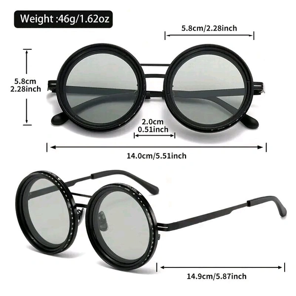 Adjustable Lens Sunglasses | Steampunk Style Retro Round Frame | 9-Level Brightness ND Filter for Day & Night Use - Black