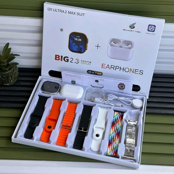I20 Ultra Max Smartwatch 10 in 1 | Smartwatch, 7 Straps, Watch Protector, Tws, Wireless Fast Charging Cable, Manual