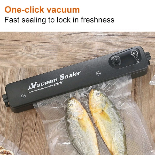 Vacuum Sealer Machine With 10 Pcs Bag, Automatic Hands-Free Air Sealing Machine, Smart 60Kpa Vacuum Sealer with Cutter Food Sealer for Food Preservation Convenient Storage Dry & Moist Food Modes (1 Set)